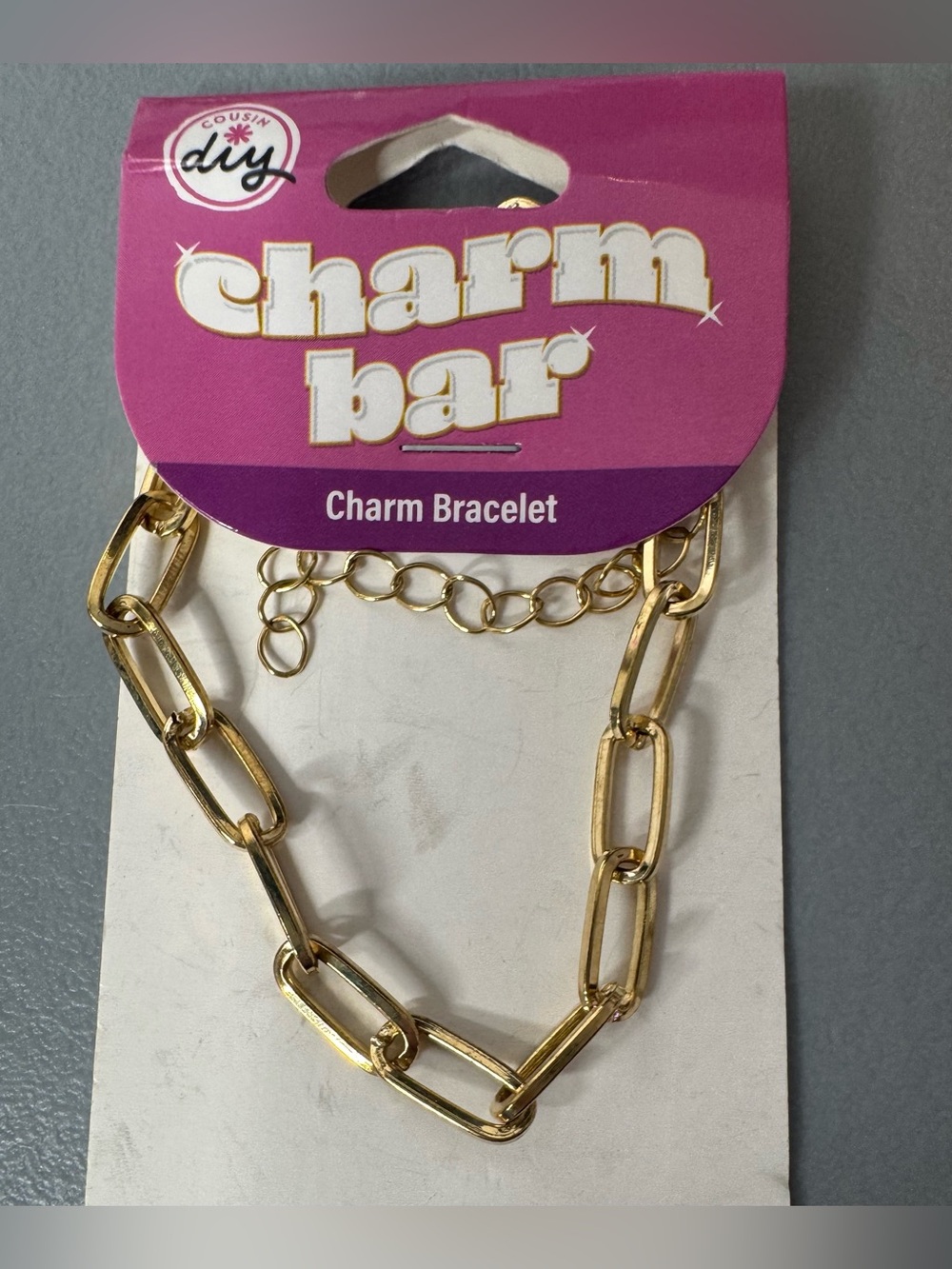 Charm bar Gold Link Bracelet with Adjustable Chain
